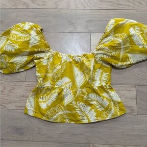 Yellow Leaf Print Blouse